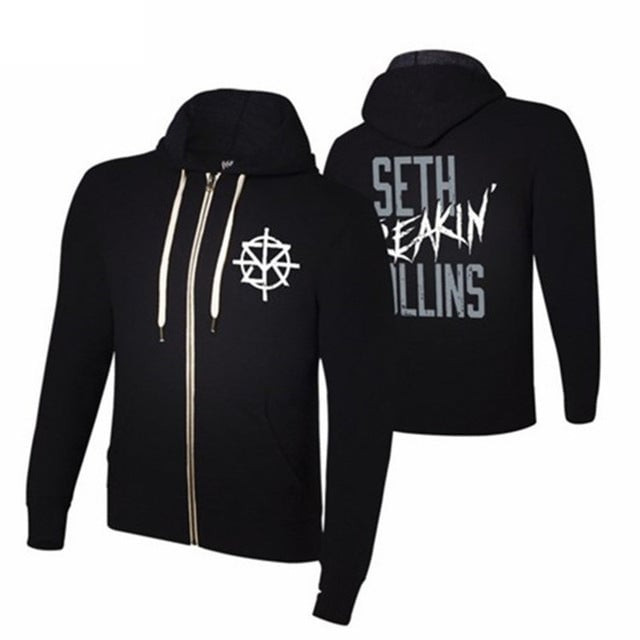 WWE Seth Rollins Costume - Black Zip Up Hoodie Logo Seth Rollins Cosplay