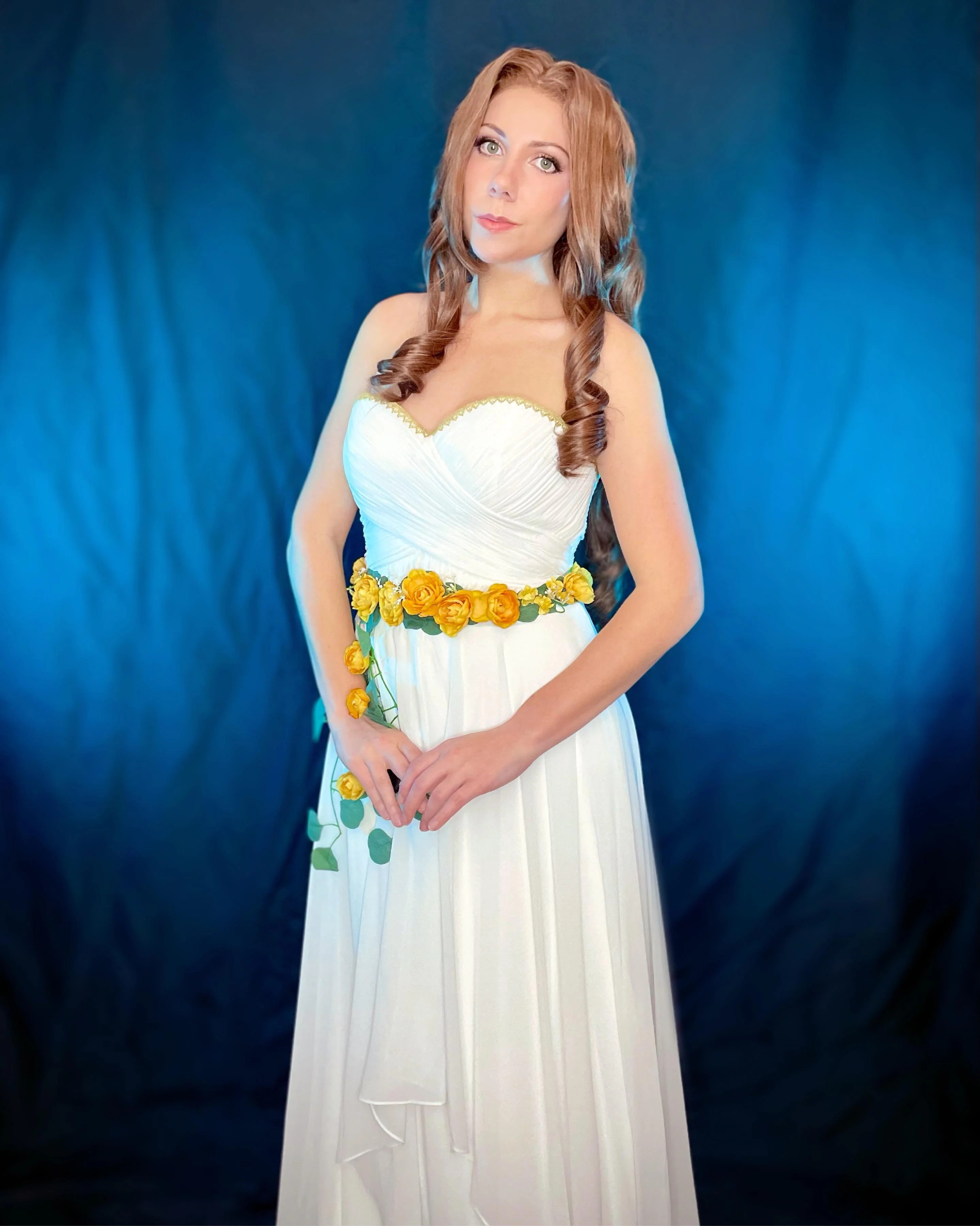 Final Fantasy Aerith Gainsborough Costume - White Gold Dress Aerith Gainsborough Cosplay
