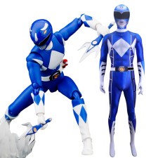 Power Rangers Blue Ranger Sentai Costume - Bodysuit with Belt Pattern Bodysuit Blue Power Ranger Cosplay