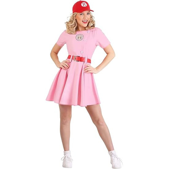 A League of Their Own Dottie Hinson Costume - Pink Dress Hat Socks Set Dottie Hinson Cosplay