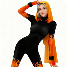 The Amazing Spider-Man Hallow's Eve Janine Godbe Costume - Black Orange Bodysuit Hallows Eve Cosplay