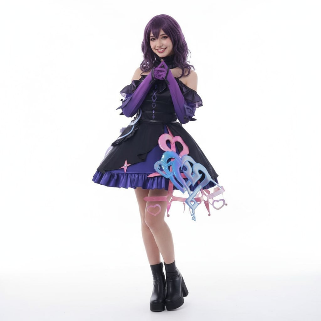 Honor of Kings Angela Costume - Black Purple Mini Dress Full Set Angela Cosplay