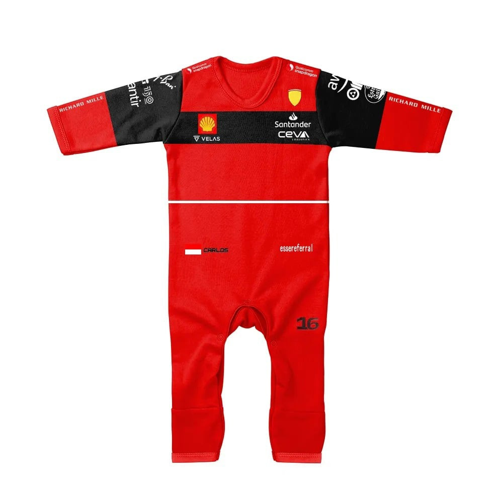 Formula 1 Ferrari Charles Leclerc 16 Red F1 Racing Suit Racer Driver Jumpsuit Baby Onesie