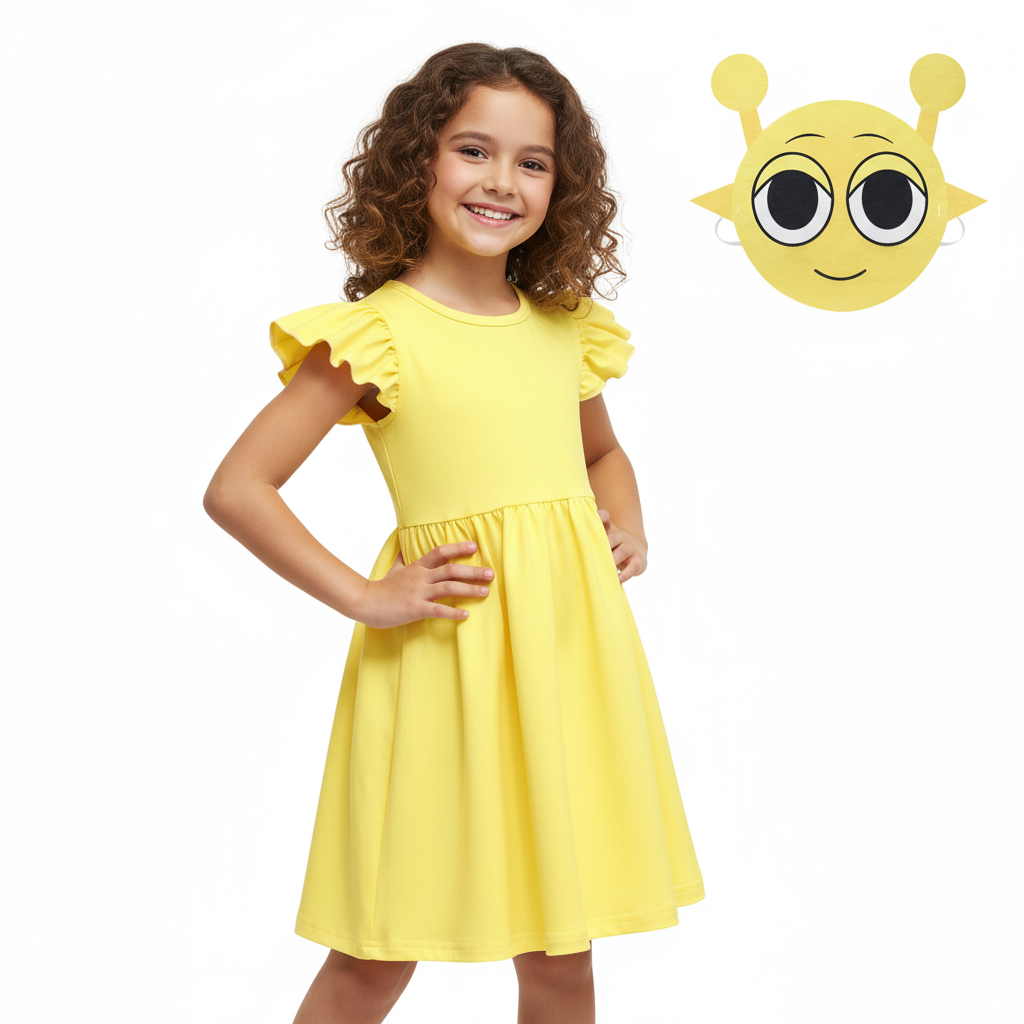 Girls Sprunki Yellow Simon Costume - Dress Mask Set Yellow Sprunki Cosplay