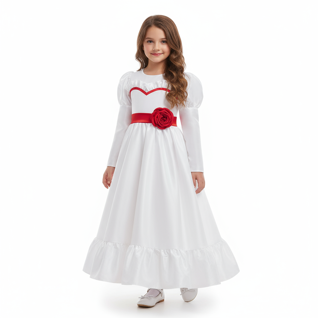 Girls Annabelle Horror Doll Costume - White Dress Annabelle Cosplay
