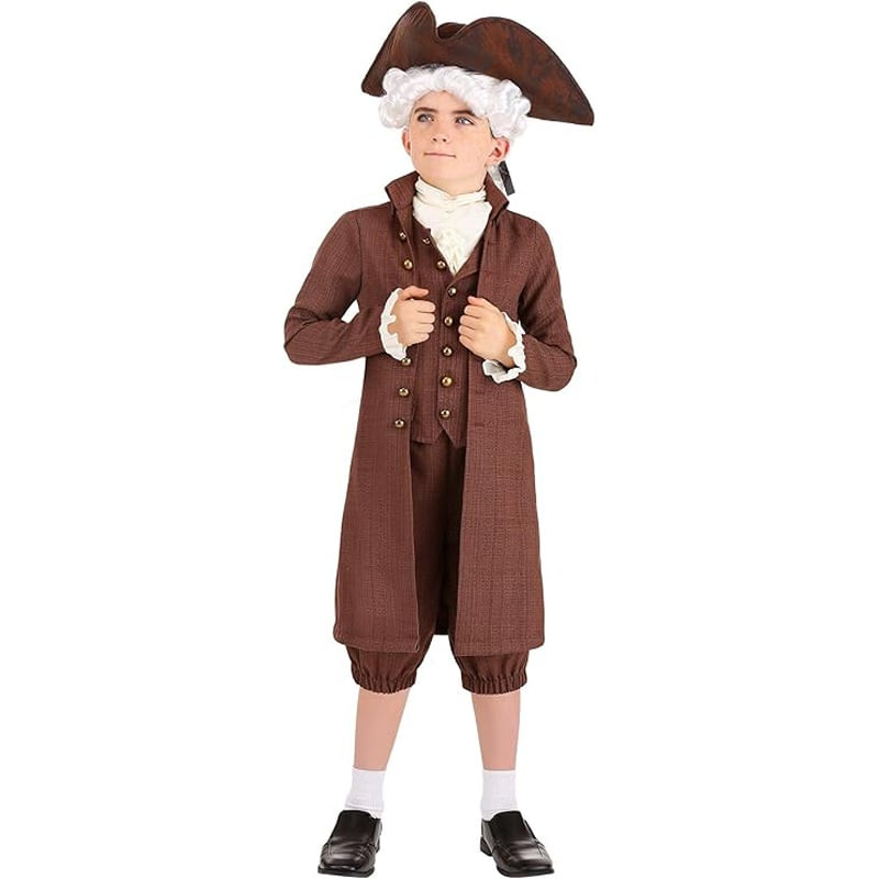 Kids John Adams Costume - Brown Coat Colonial Suit John Adams Cosplay