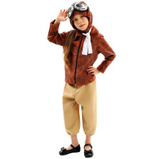 Girls Pilot Amelia Earhart Costume - Full Set With Goggles Pilot Cosplay