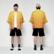 Demon Slayer Zenitsu Agatsuma Haori Costume - Orange Kimono Zenitsu Agatsuma Cosplay