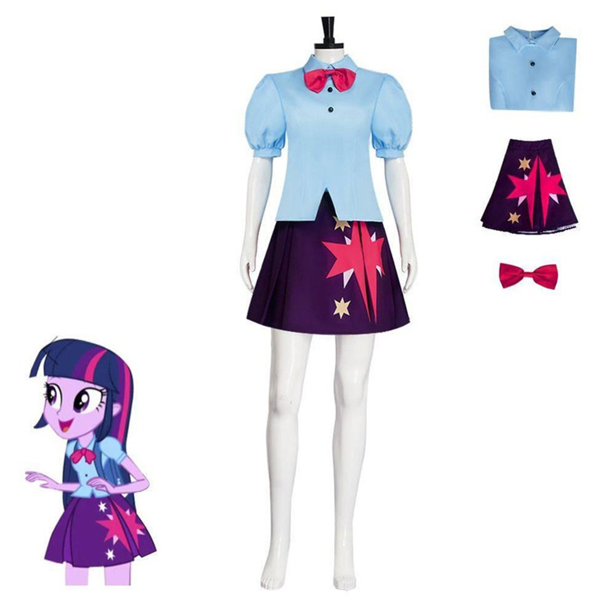 My Little Pony: Equestria Girls Twilight Sparkle Costume - Blue Purple Shirt Skirt Set Twilight Sparkle Cosplay