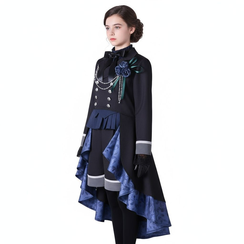 Black Butler Ciel Phantomhive Deluxe Costume - Black Blue Suit Hat Full Set Ciel Phantomhive Cosplay