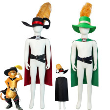 Puss in Boots Costume - Red Green Hat and Cape Puss in Boots Cosplay