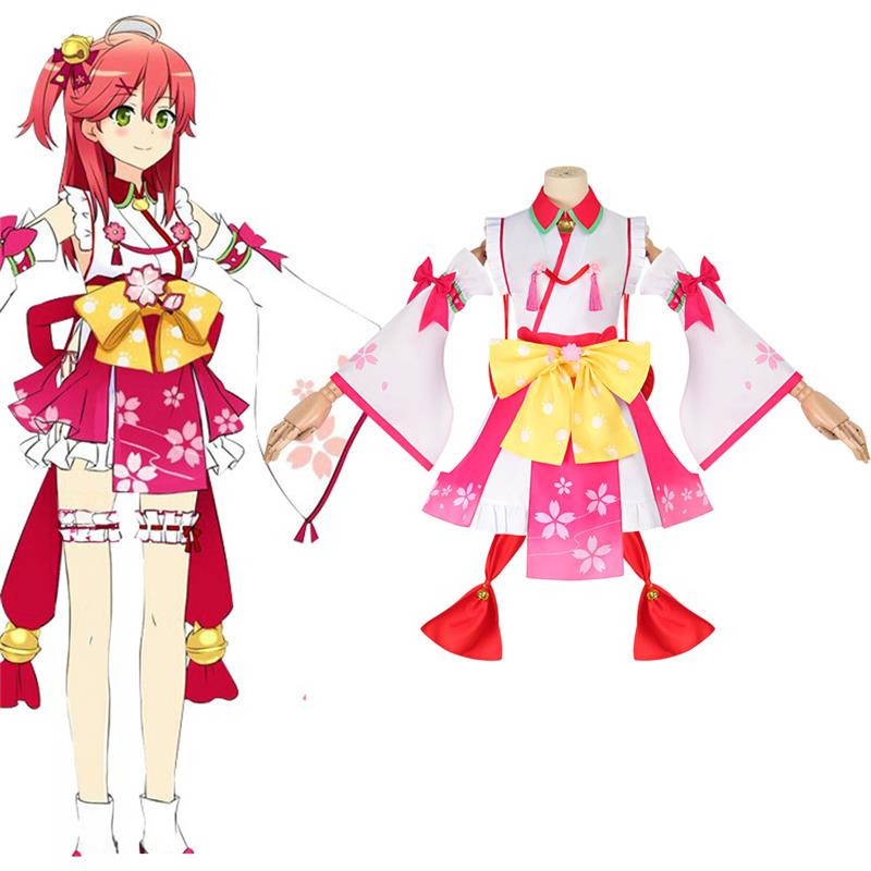 Hololive Sakura Miko Costume - White Pink Dress Full Set Sakura Miko Cosplay