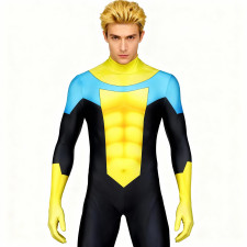 Invincible Comic Style Original Suit Costume - Yellow Black and Blue Comic Style Muscle Pattern Bodysuit Invincible Cosplay