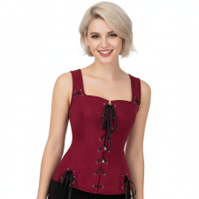 Medieval Renaissance Pirate Costume - Red Lace Up Corset Sueded Dress Pirate Cosplay
