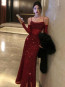 Taylor Swift The Life of a Showgirl Outfit Costume - Long Shiny Red Dress Taylor Swift Cosplay