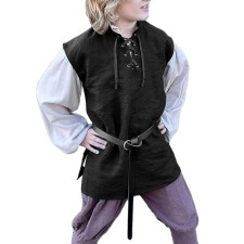 Kids Medieval Renaissance Pirate Costume - Black Sleeveless Tunic Pirate Cosplay