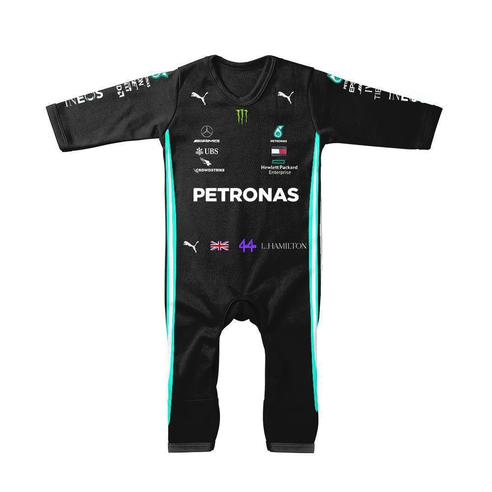 Formula 1 Mercedes Benz Black F1 Racing Suit Racer Driver Jumpsuit Baby Onesie