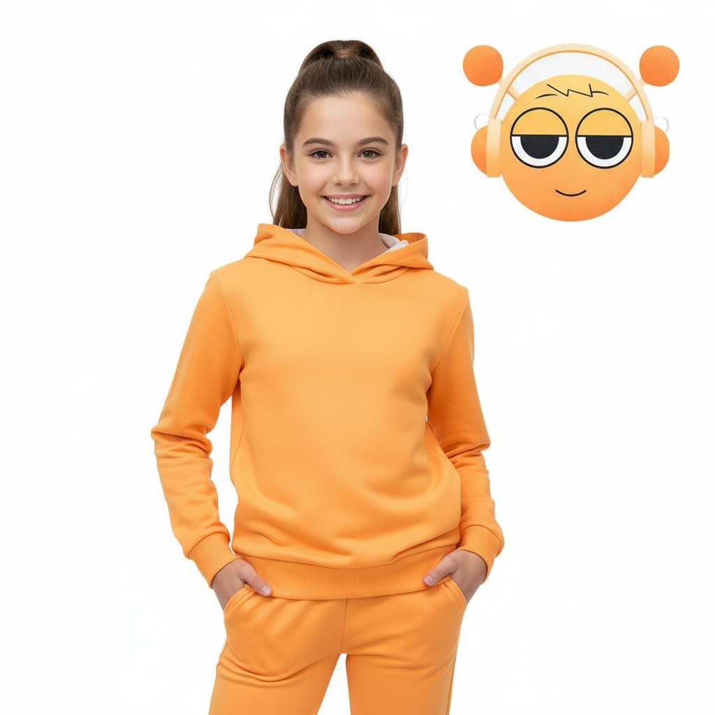 Kids Sprunki Orange Oren Costume - Hoodie Pants Mask Set Orange Sprunki Cosplay
