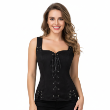 Medieval Renaissance Pirate Costume - Black Lace Up Corset Sueded Dress Pirate Cosplay