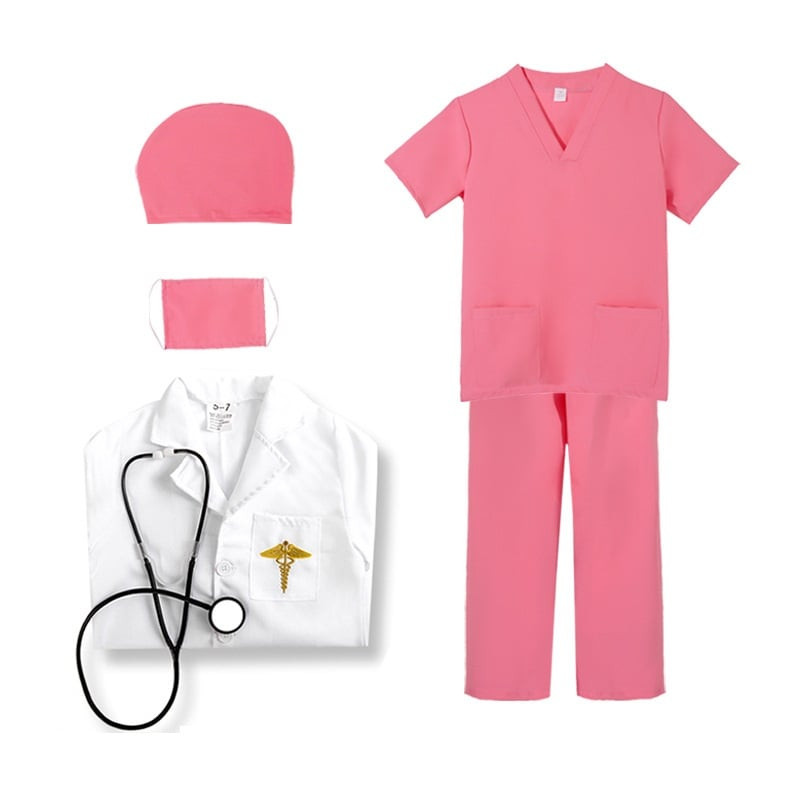 Kids Doctor Costume - Pink Scrub Suit and Coat Doctor Cosplay
