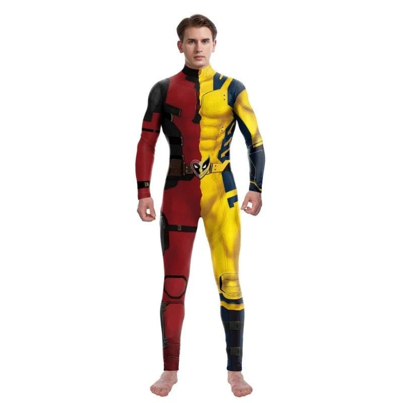 Deadpool and Wolverine Crossover Costume - Red Yellow Bodysuit Deadpool and Wolverine Cosplay