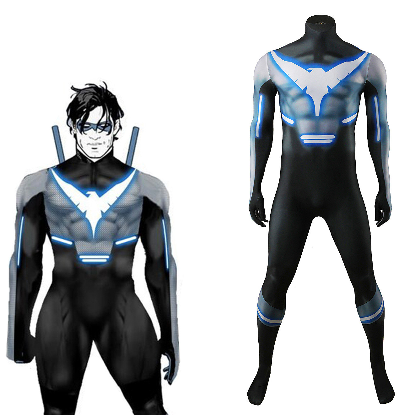 Young Justice Nightwing Dick Grayson Costume - White Logo Bodysuit Nightwing Cosplay