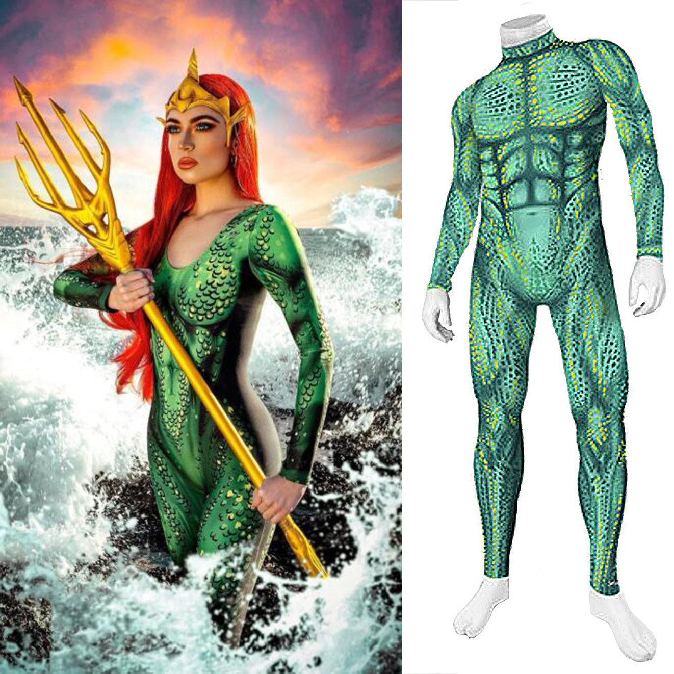 Aquaman Mera Costume - Green Bodysuit Mera Cosplay