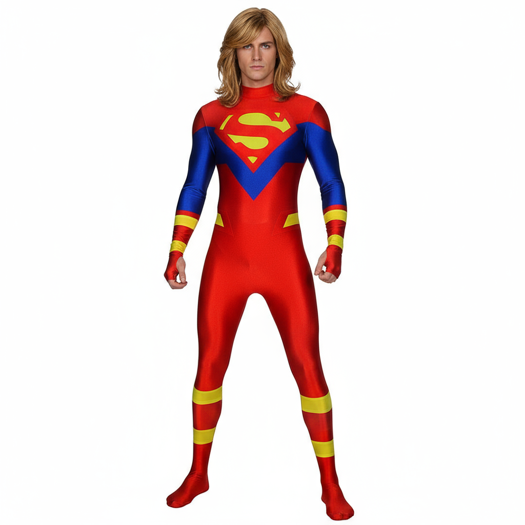 Teen Titans Superboy Kon-El Conner Costume - Blue Red Shoulder Bodysuit Superboy Cosplay