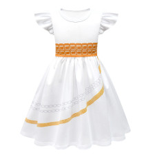 Girls K-Pop Demon Hunters Rumi Costume - White Gold Mini Dress Stage Outfit Rumi Cosplay